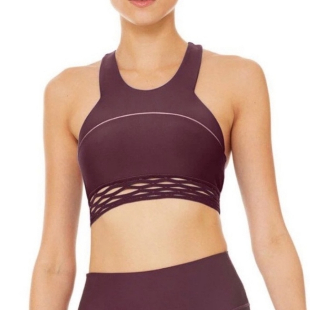 Alo Yoga Sequence Bra High Neck in Plum Size XS excellent condition.